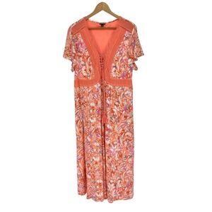 Torrid Women's Floral Print Crochet Trim Midi Dress Size 2X Boho Beach Flowy